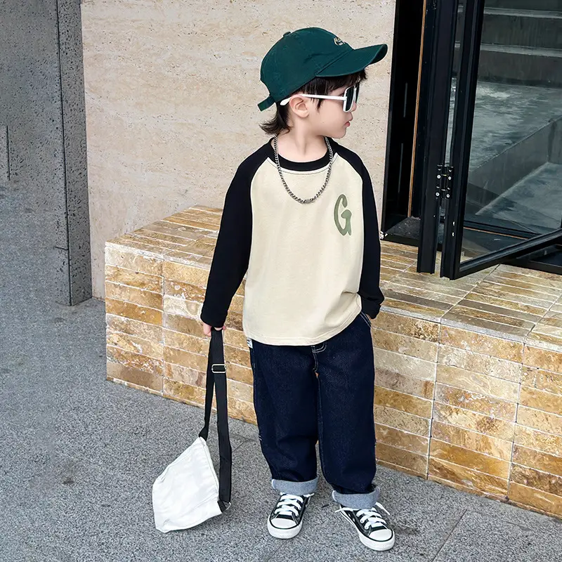 Boys Long Sleeve T-Shirt Cream Black G Print 2025 - Image 2