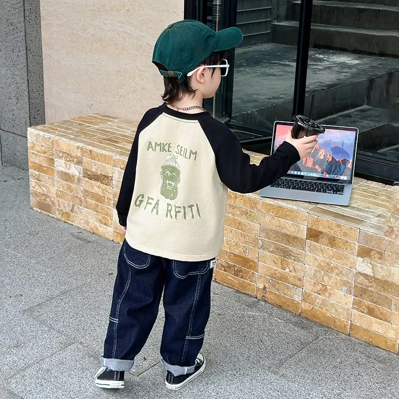 Boys Long Sleeve T-Shirt Cream Black G Print 2025 - Image 3