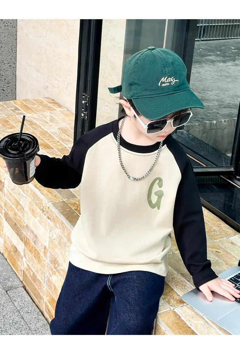 Boys Long Sleeve T-Shirt Cream Black G Print 2025 — feature 11