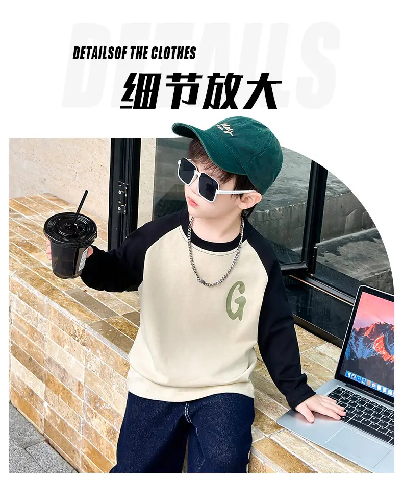 Boys Long Sleeve T-Shirt Cream Black G Print 2025 — feature 4