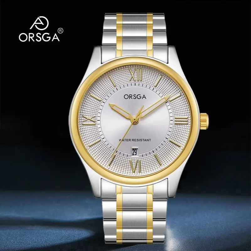 ORSGA Men's Luminous Quartz Watch Gold Bracelet