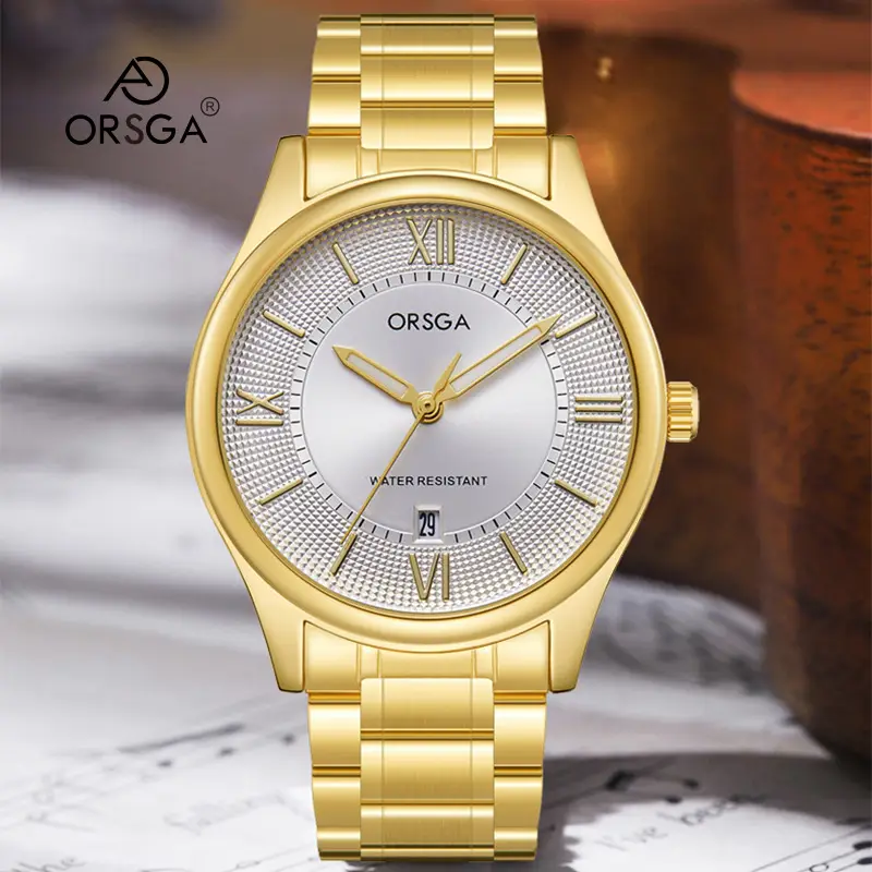 ORSGA Men's Luminous Quartz Watch Gold Bracelet