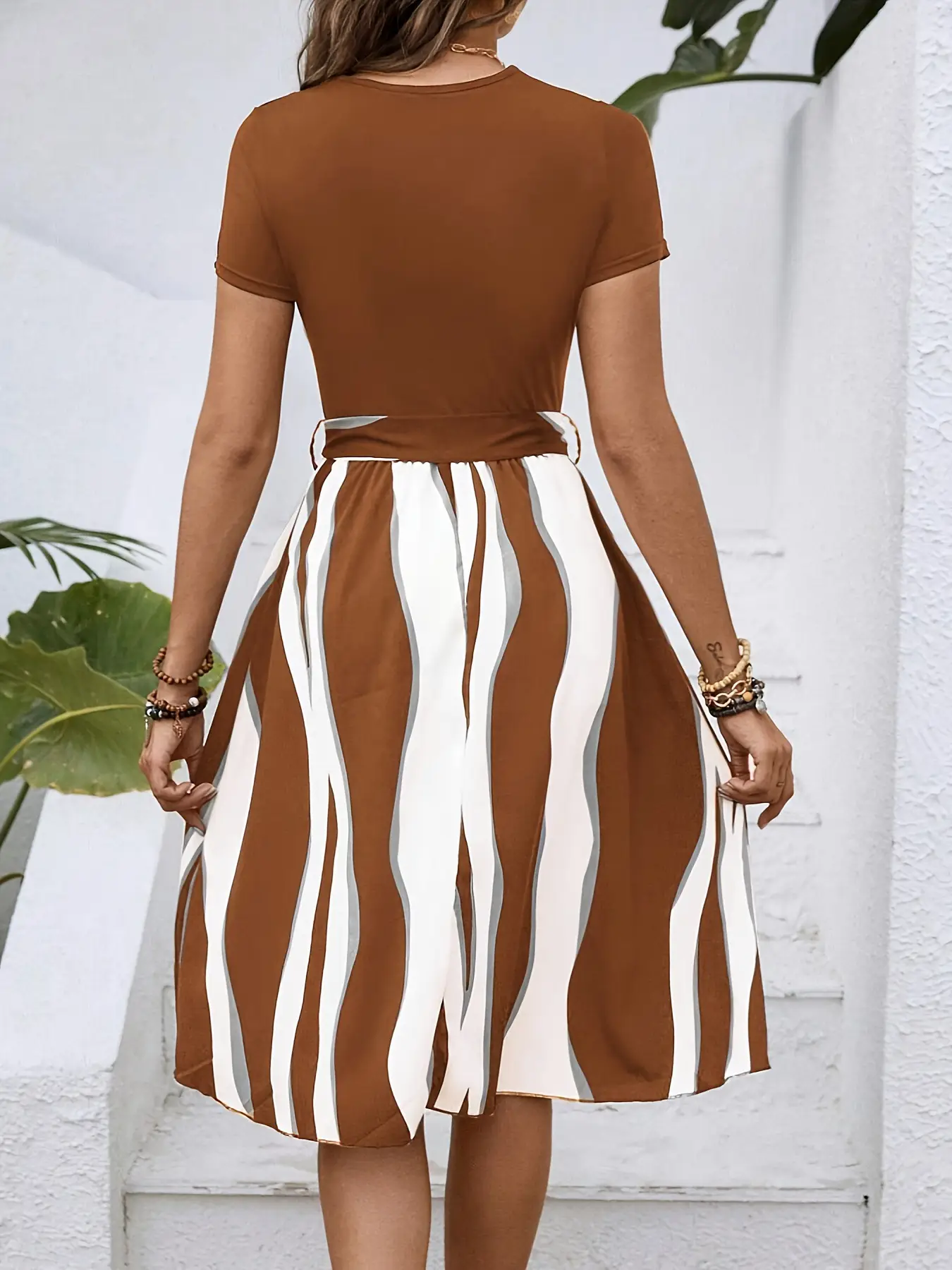 Green Striped Belted Belted Dress for Women — feature 18
