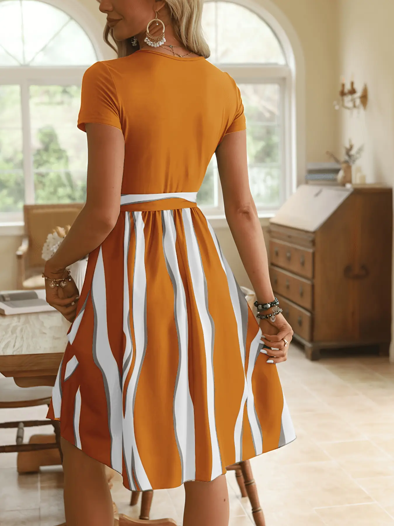 Green Striped Belted Belted Dress for Women — feature 22