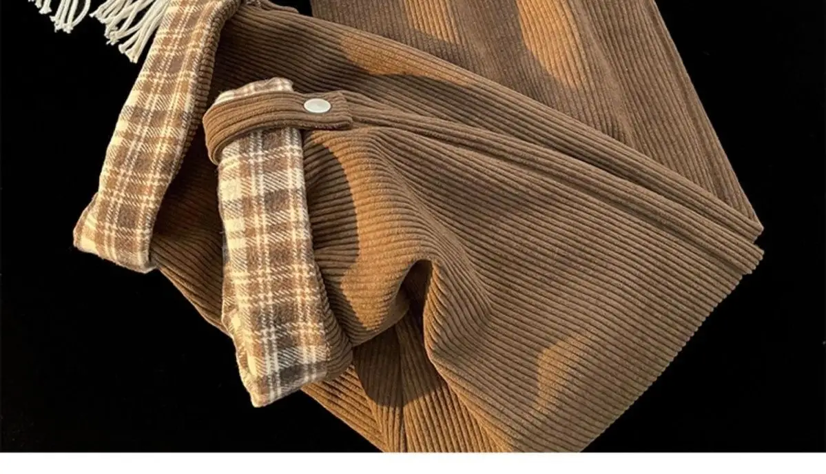 Men's Plaid Spring Autumn Waistcoat Pants Brown White — feature 10