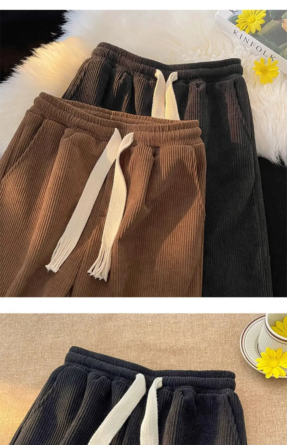 Men's Plaid Spring Autumn Waistcoat Pants Brown White — feature 17