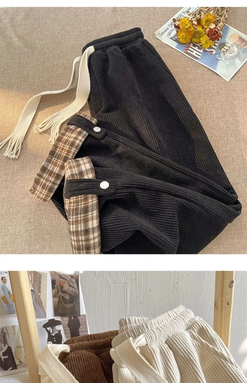 Men's Plaid Spring Autumn Waistcoat Pants Brown White — feature 19