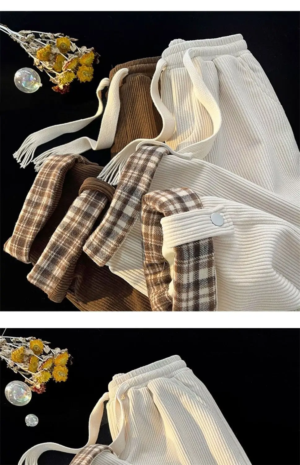 Men's Plaid Spring Autumn Waistcoat Pants Brown White — feature 3