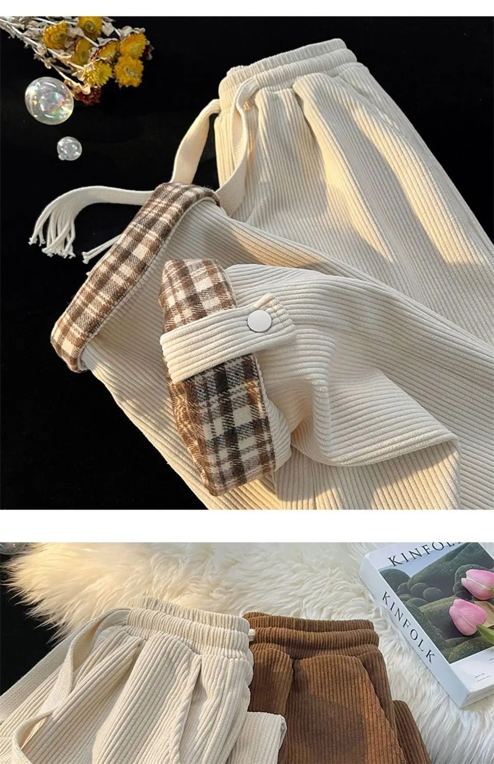 Men's Plaid Spring Autumn Waistcoat Pants Brown White — feature 5