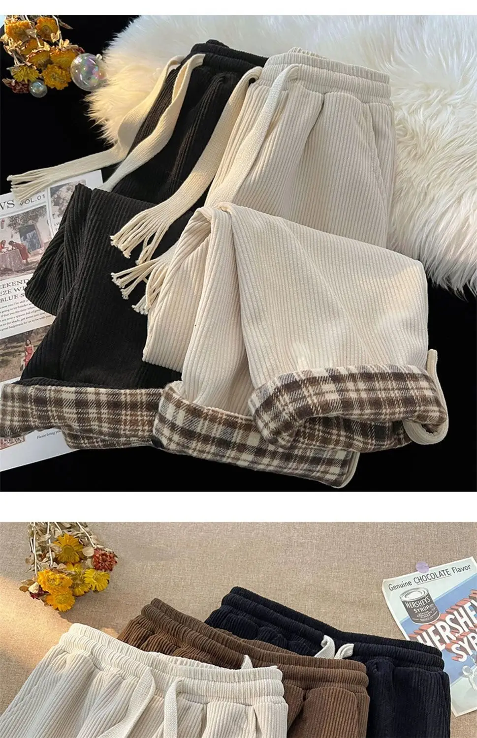 Men's Plaid Spring Autumn Waistcoat Pants Brown White — feature 7