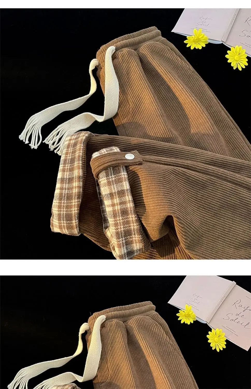 Men's Plaid Spring Autumn Waistcoat Pants Brown White — feature 9