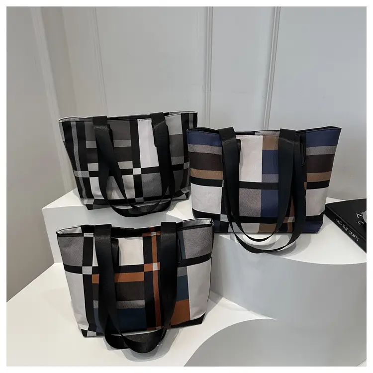 Women's Large Plaid Check Bag Shoulder Commuter Tote — feature 12