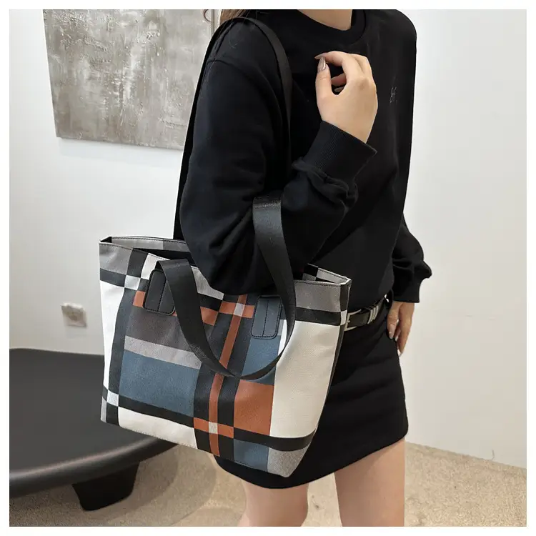Women's Large Plaid Check Bag Shoulder Commuter Tote — feature 15