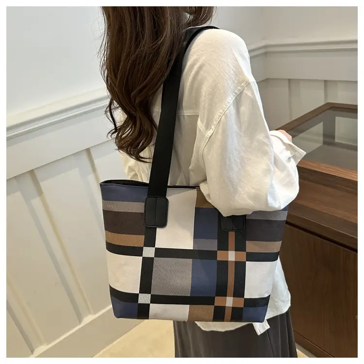 Women's Large Plaid Check Bag Shoulder Commuter Tote — feature 18