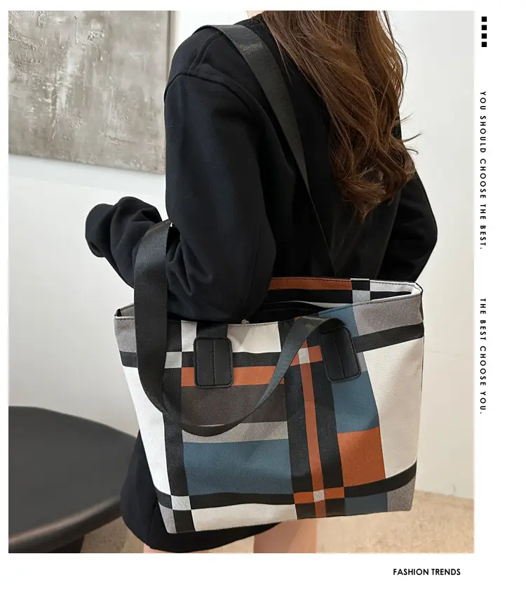 Women's Large Plaid Check Bag Shoulder Commuter Tote — feature 2