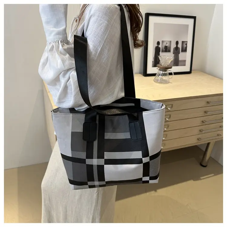 Women's Large Plaid Check Bag Shoulder Commuter Tote — feature 26