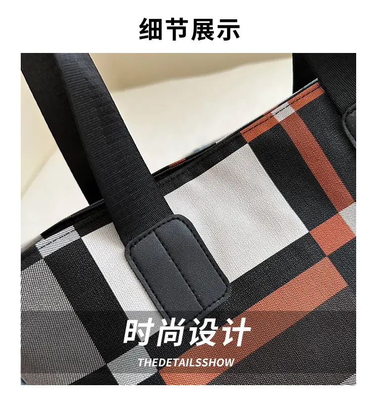 Women's Large Plaid Check Bag Shoulder Commuter Tote — feature 4