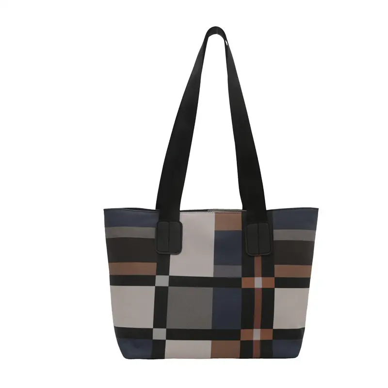 Women's Large Plaid Check Bag Shoulder Commuter Tote - Image 2