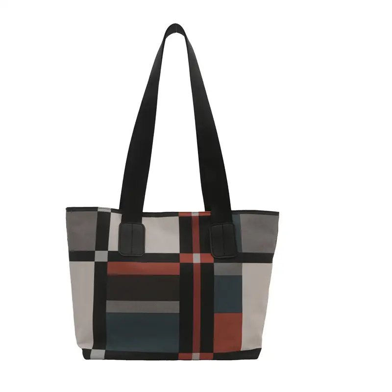Women's Large Plaid Check Bag Shoulder Commuter Tote - Image 3