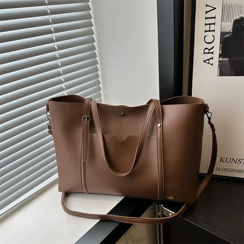 Vintage Textured Shoulder Bag Brown Large Capacity - Image 5