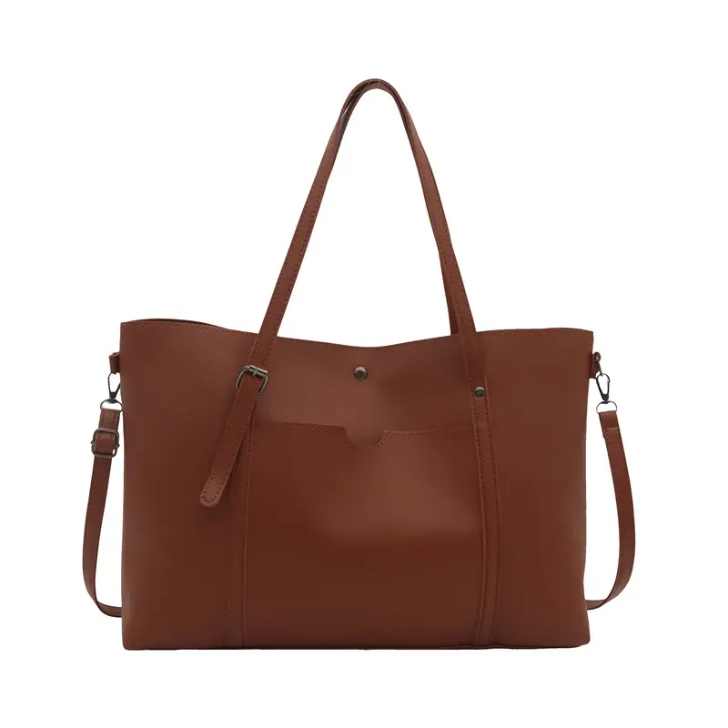 Vintage Textured Shoulder Bag Brown Large Capacity - Image 9