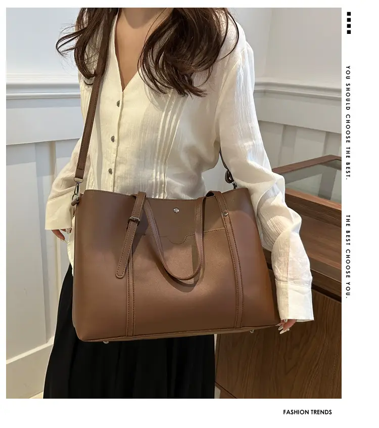 Vintage Textured Shoulder Bag Brown Large Capacity — feature 1