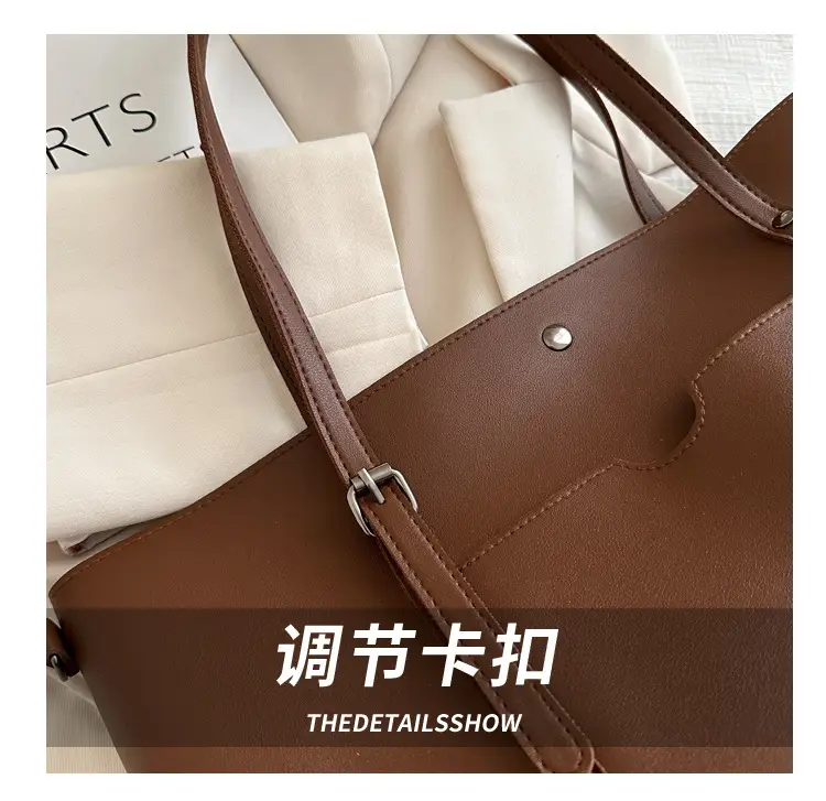 Vintage Textured Shoulder Bag Brown Large Capacity — feature 6