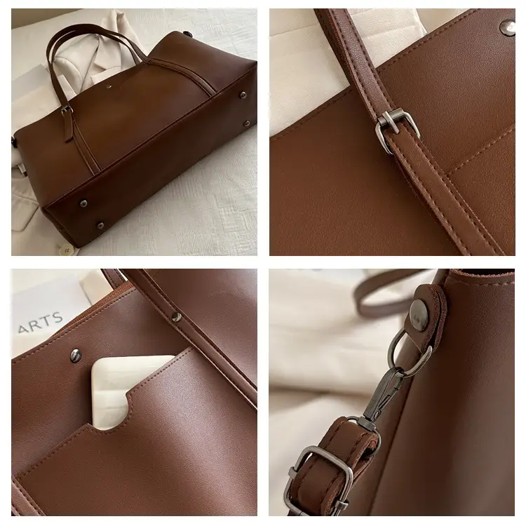 Vintage Textured Shoulder Bag Brown Large Capacity — feature 8