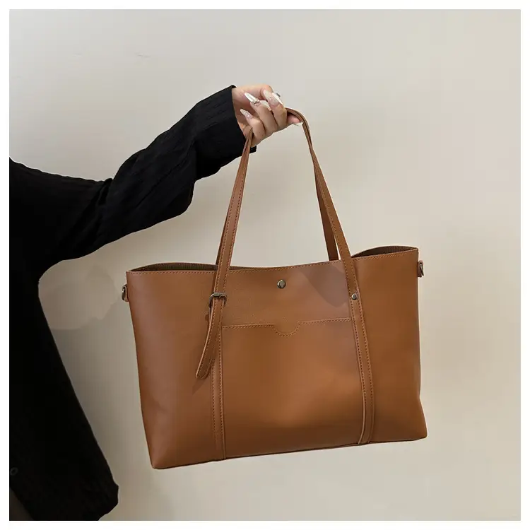 Vintage Textured Shoulder Bag Brown Large Capacity — feature 9
