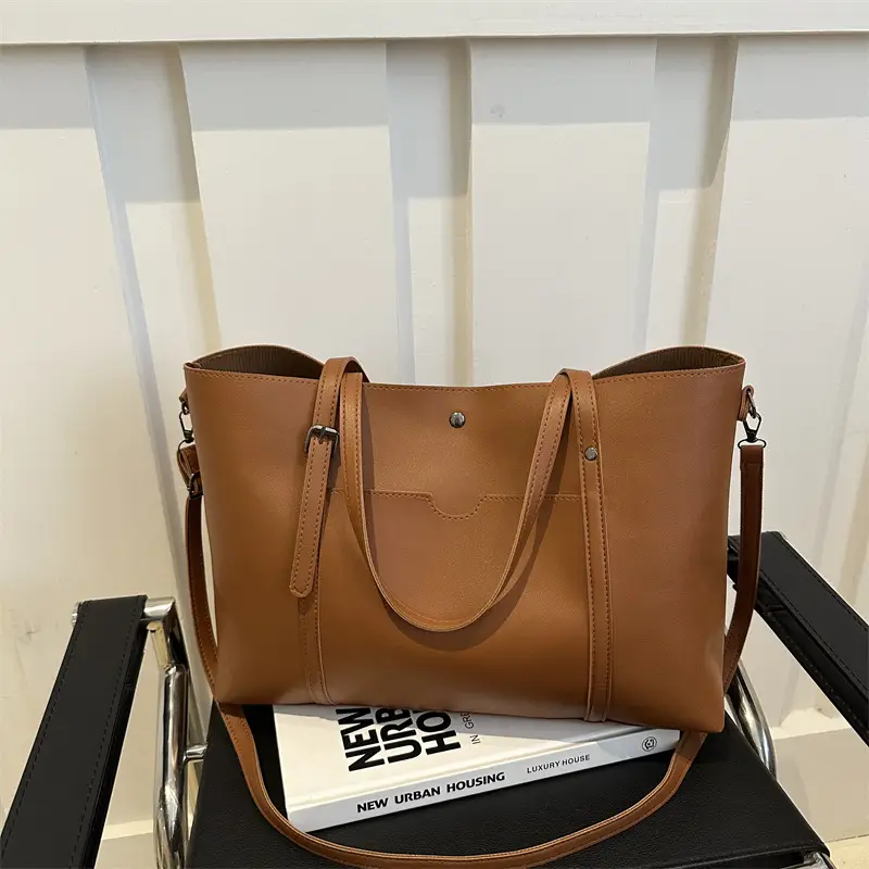 Vintage Textured Shoulder Bag Brown Large Capacity - Image 2
