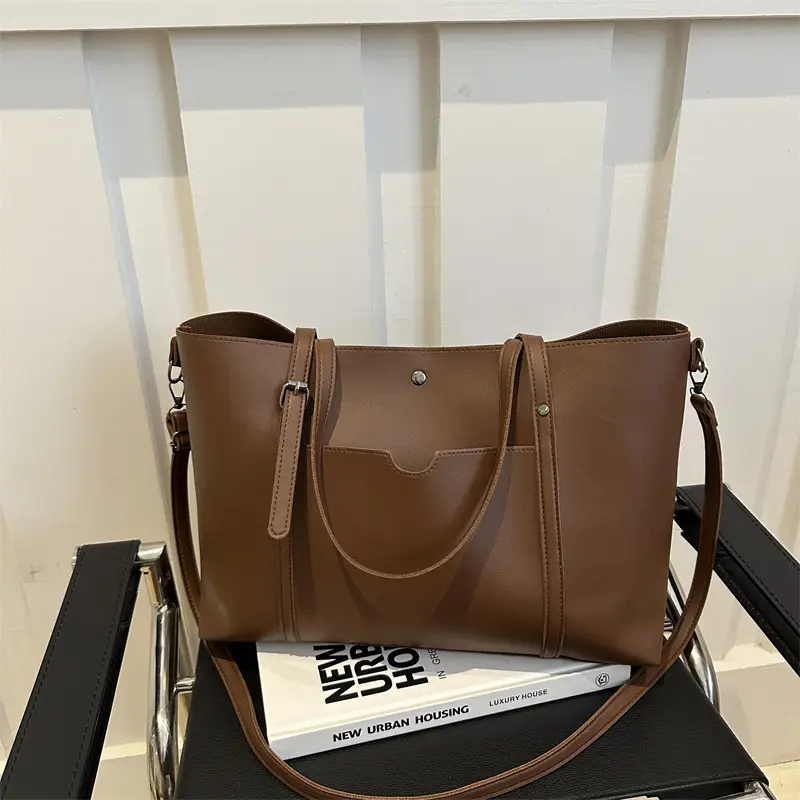 Vintage Textured Shoulder Bag Brown Large Capacity - Image 3