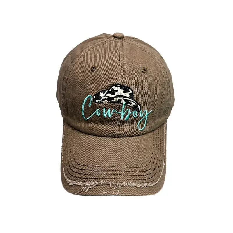 Cowboy Denim Cap with Embroidered Logo Brown - Image 11