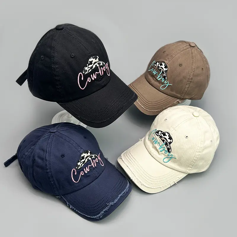 Cowboy Denim Cap with Embroidered Logo Brown — feature 1