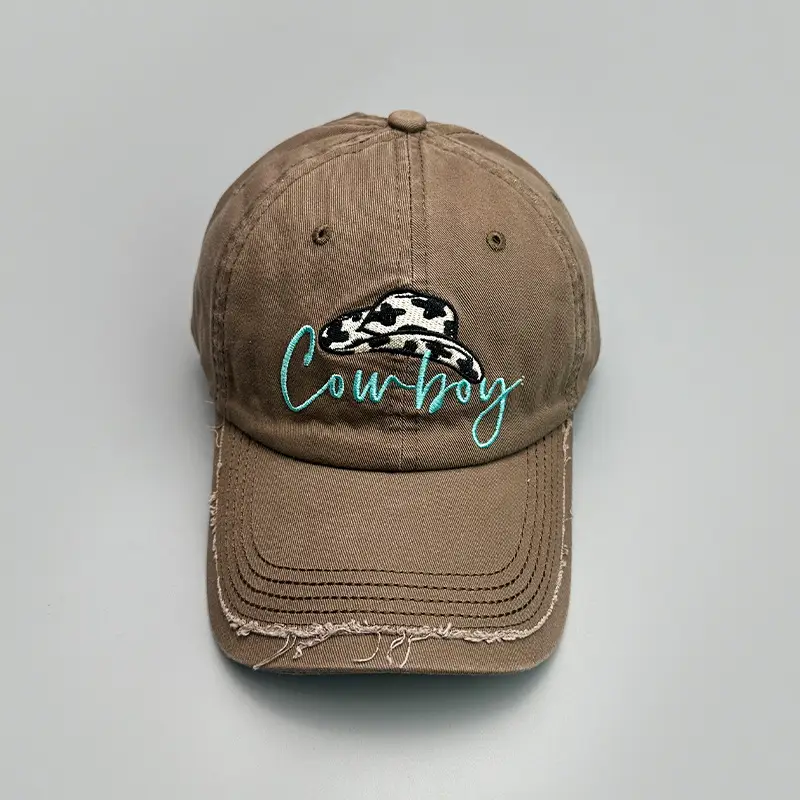 Cowboy Denim Cap with Embroidered Logo Brown — feature 5