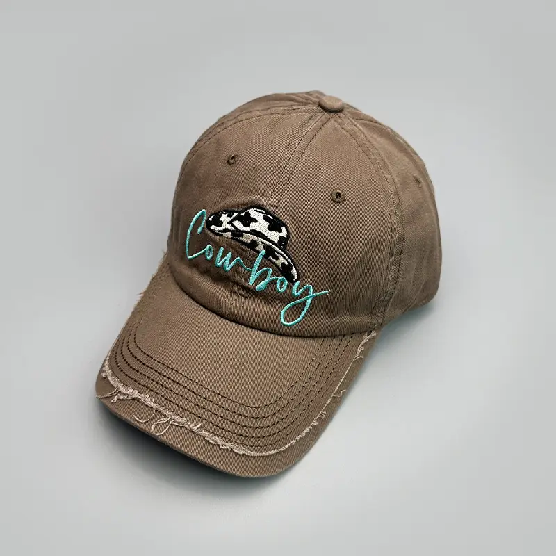 Cowboy Denim Cap with Embroidered Logo Brown — feature 7
