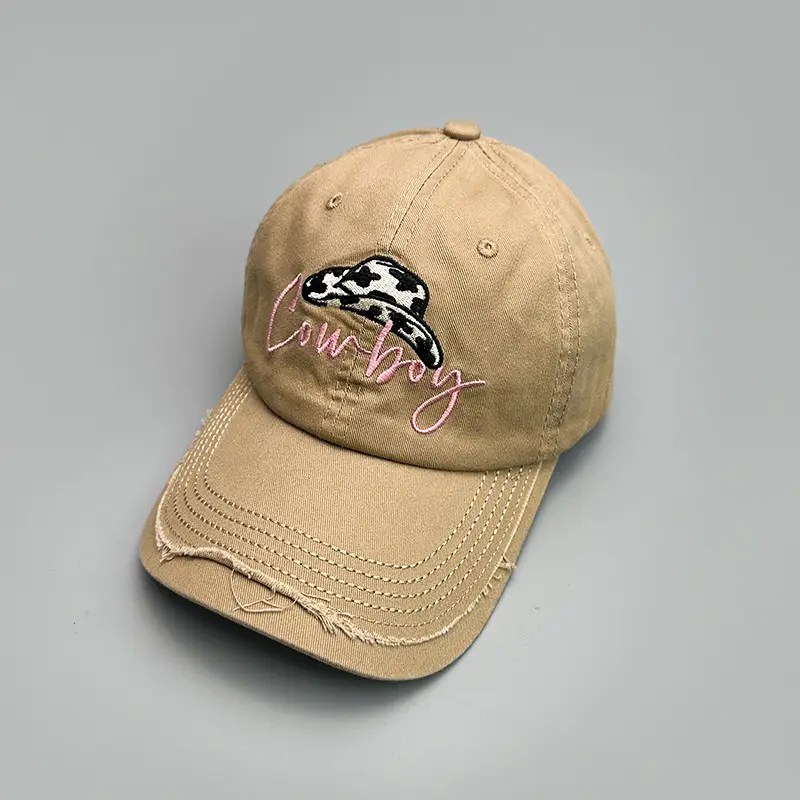 Cowboy Denim Cap with Embroidered Logo Brown - Image 2