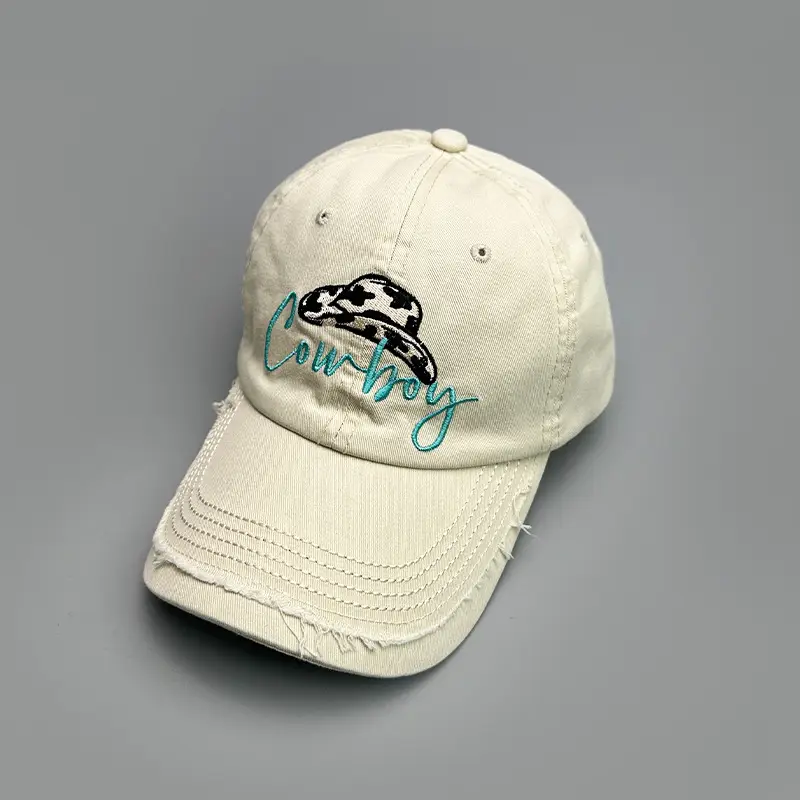 Cowboy Denim Cap with Embroidered Logo Brown - Image 3