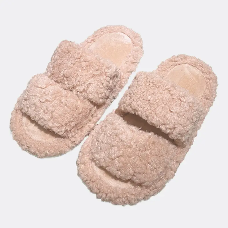Autumn and winter cute cartoon plush warm home indoor cotton slippers women's one word non-slip fluffy slippers women's winter