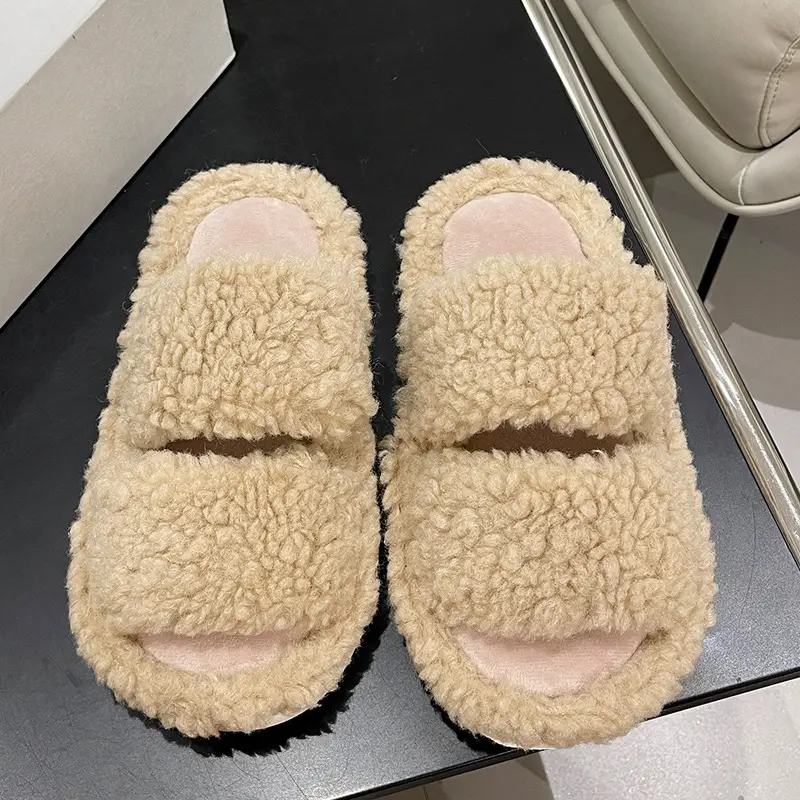 Autumn and winter cute cartoon plush warm home indoor cotton slippers women's one word non-slip fluffy slippers women's winter