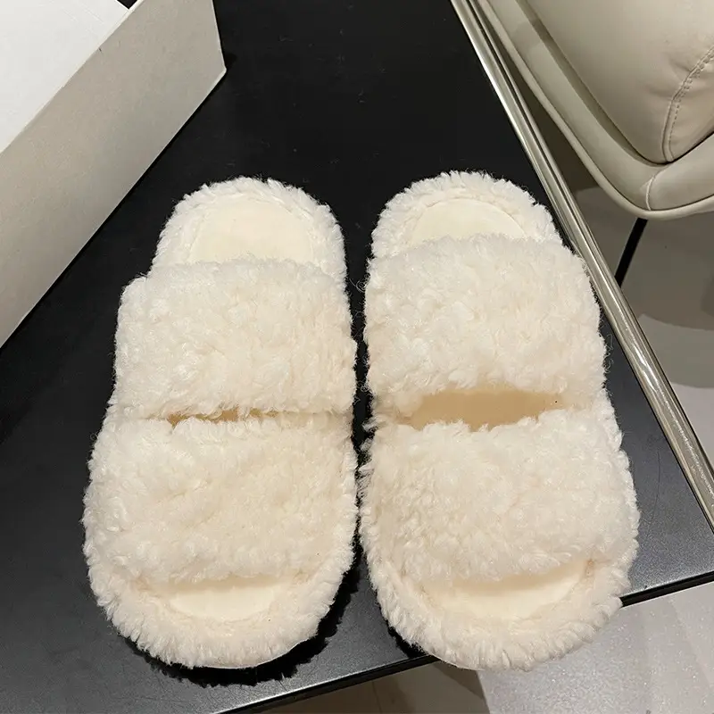 Autumn and winter cute cartoon plush warm home indoor cotton slippers women's one word non-slip fluffy slippers women's winter