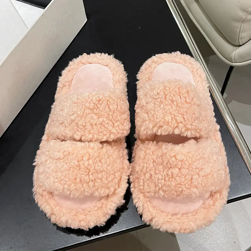 Autumn and winter cute cartoon plush warm home indoor cotton slippers women's one word non-slip fluffy slippers women's winter