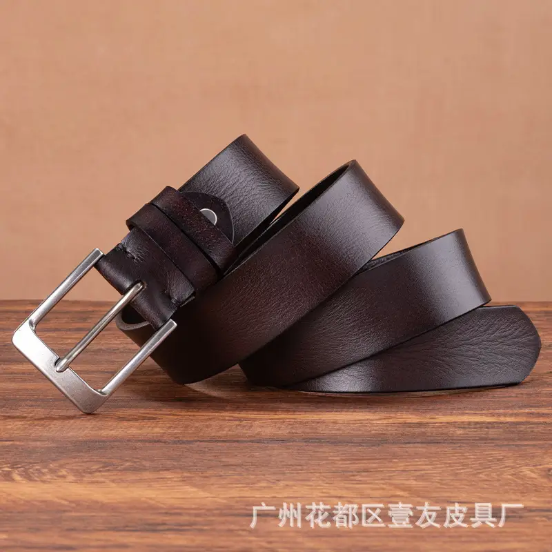 Men's Brown Leather Belt with Silver Buckle - Image 4