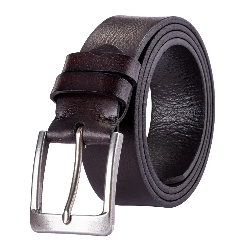 Men's Brown Leather Belt with Silver Buckle - Image 7