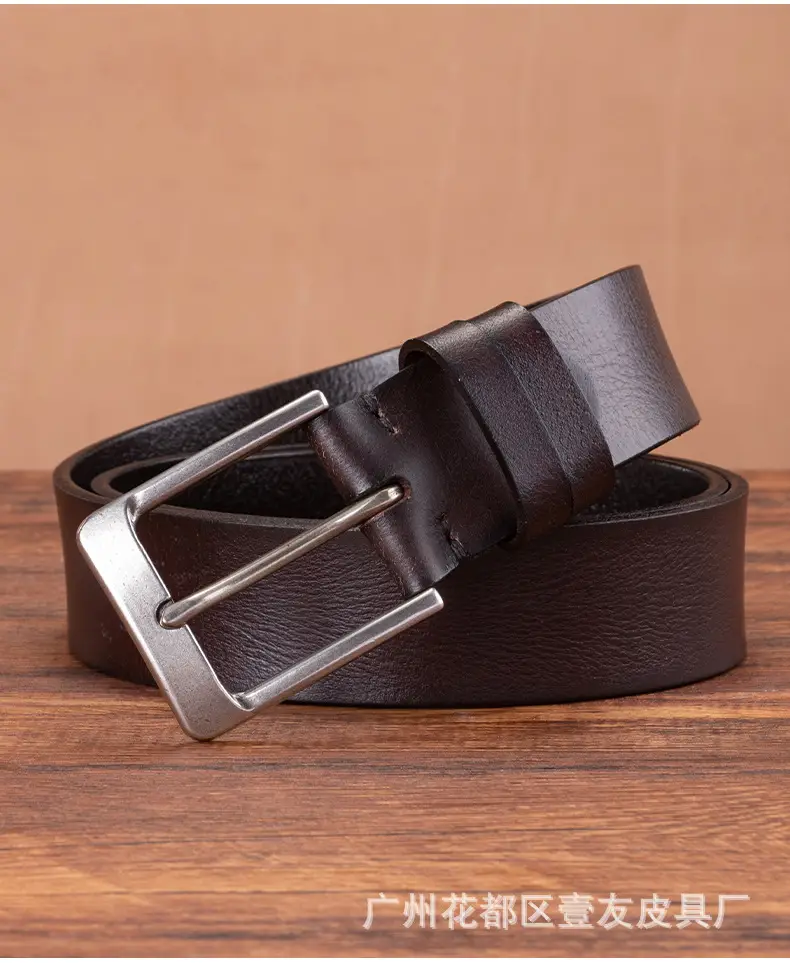 Men's Brown Leather Belt with Silver Buckle — feature 12