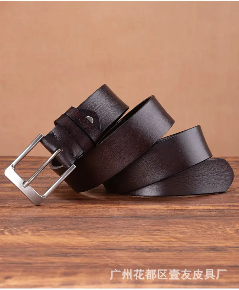 Men's Brown Leather Belt with Silver Buckle — feature 13