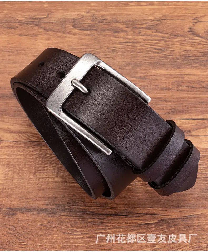Men's Brown Leather Belt with Silver Buckle — feature 14