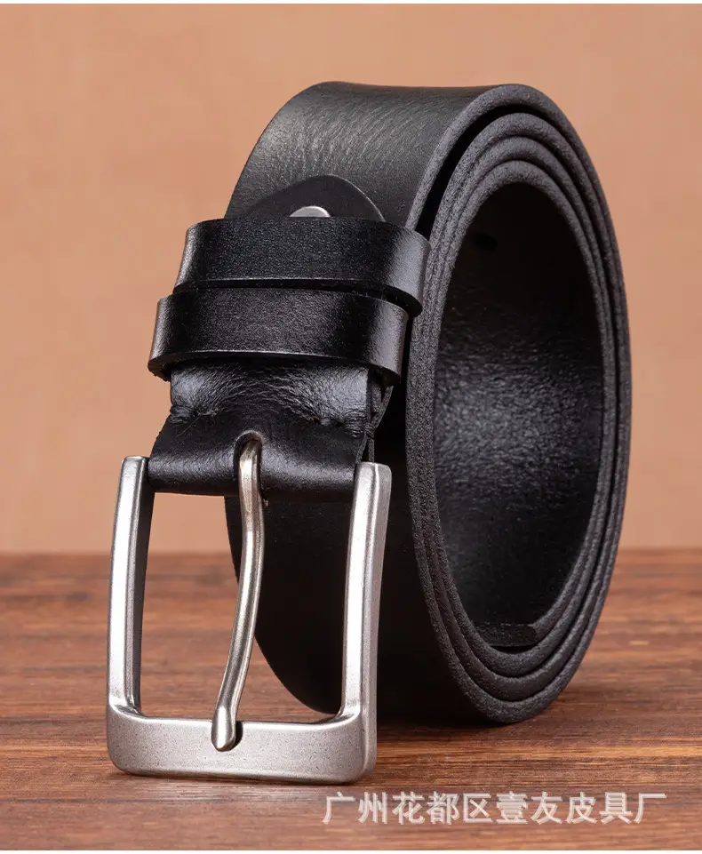 Men's Brown Leather Belt with Silver Buckle — feature 15