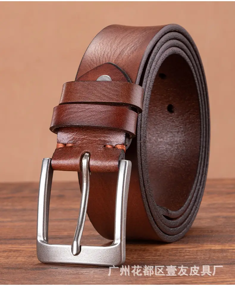 Men's Brown Leather Belt with Silver Buckle — feature 18