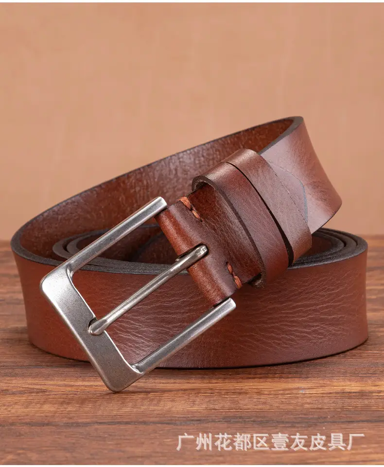 Men's Brown Leather Belt with Silver Buckle — feature 19