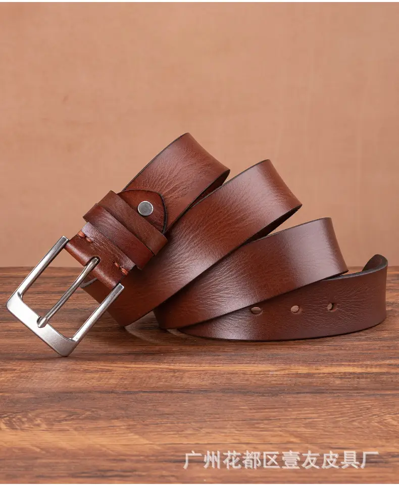 Men's Brown Leather Belt with Silver Buckle — feature 20